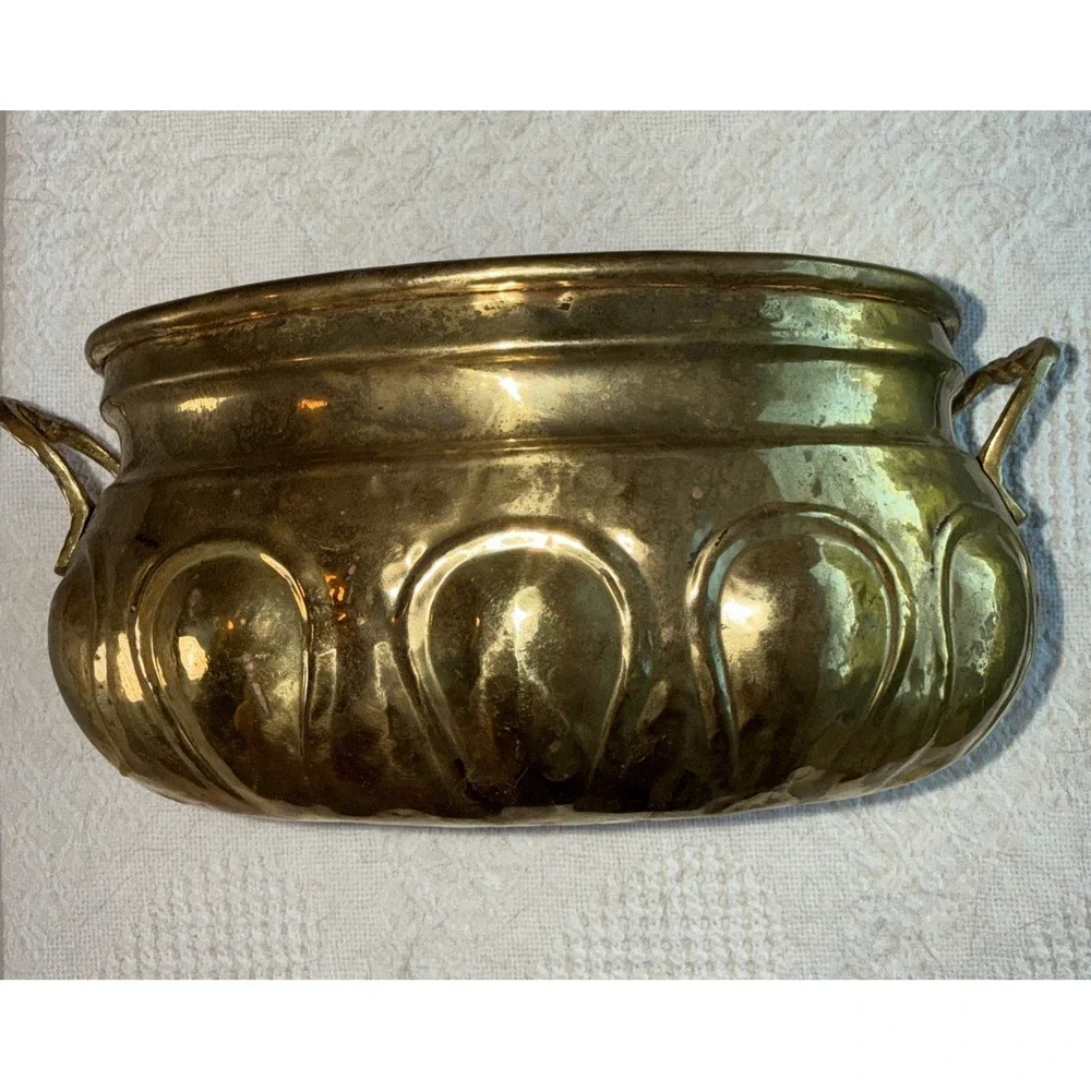 VTG Hosley Solid Brass Oval Planter With Handles Approx 8x6